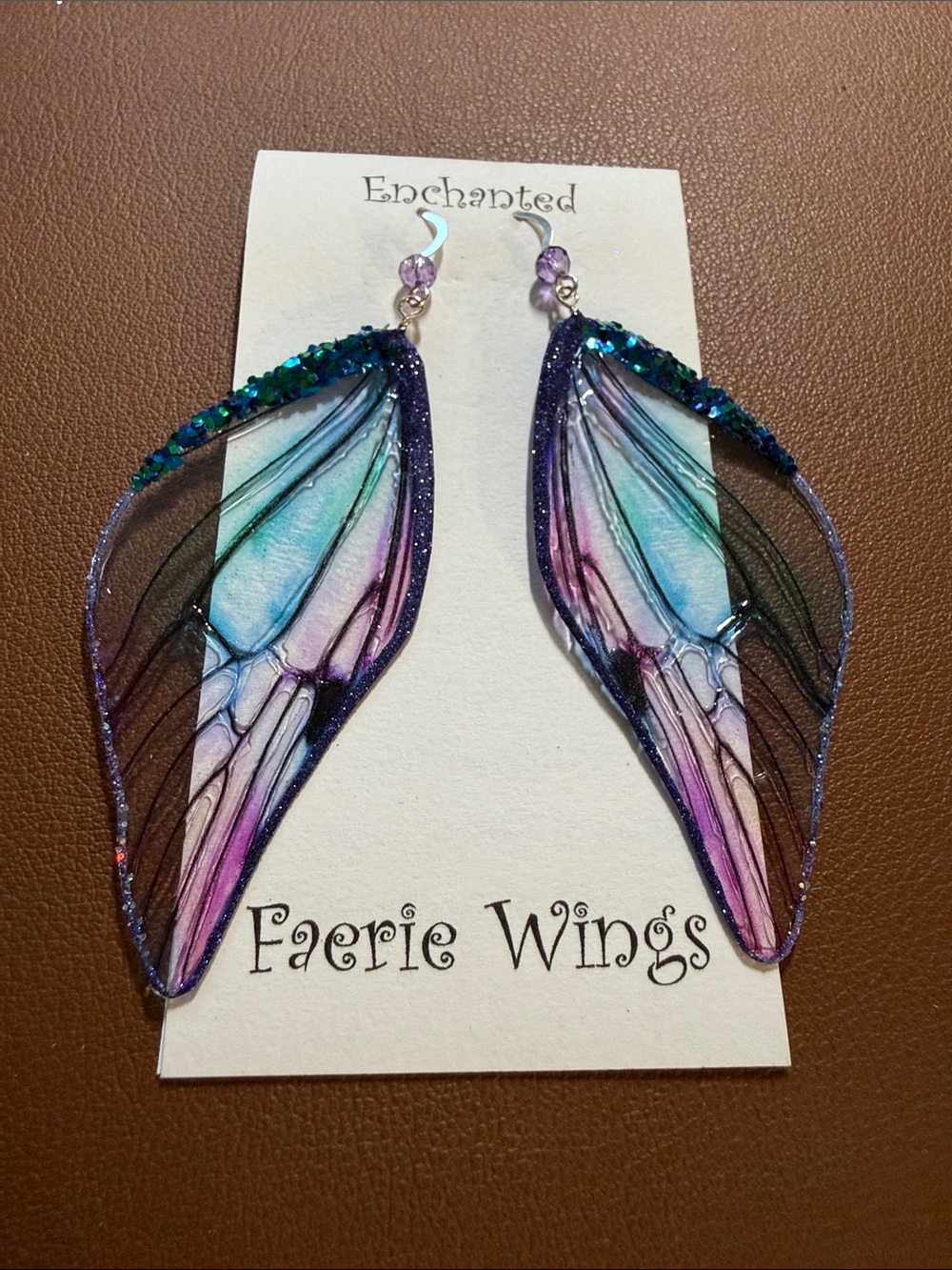 Purple & Teal Faerie Wing Dangle Earrings